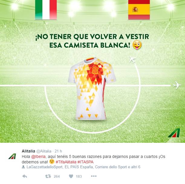 Divertente scambio di Tweet tra le compagnie di bandiera di Italia e Spagna: ad iniziare lo scambio  stata Alitalia, sfoderando 